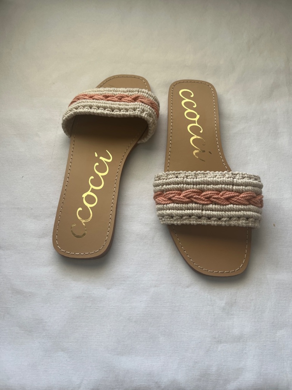 CCOCCI Beige and Coral Braided Slide Sandals - NWOT